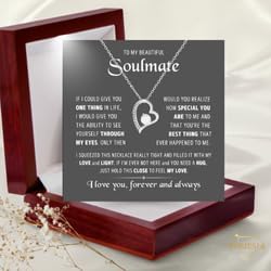 To My Soulmate Necklace For Women, Soul Mate Jewelry for Women, Future Wife Gifts, To My Wife Necklace from Husband, Gifts for Girlfriend, Pendant With Message Card