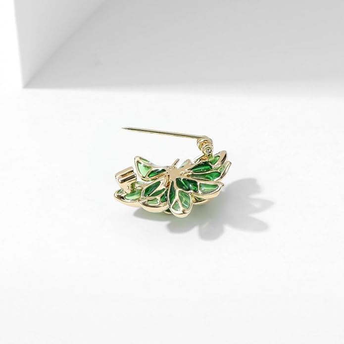 14K Gold Natural Peal Brooch with Lotus Design, High-End Elegant Vintage Chinese Style Accessory, Pearl Flower Brooch, Rhinestone/Crystal Brooches for Women