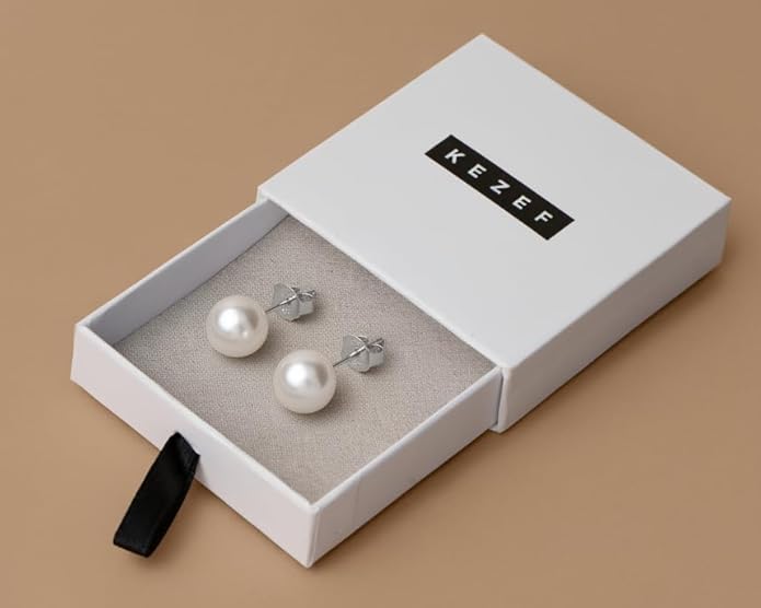 KEZEF Freshwater Pearl Stud Earrings for Women – AAA Quality Cultured Pearls on 925 Sterling Silver Post Rhodium or 14K Gold Plated, Sizes 6‑11 mm