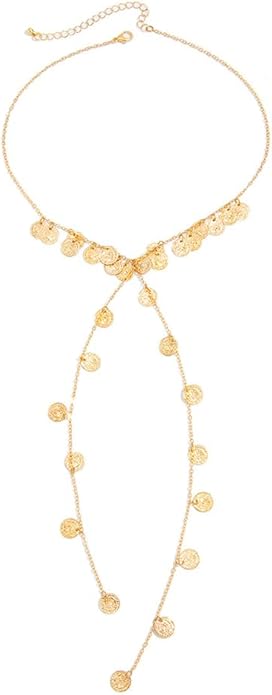 Chunky Long Tassel Gold Coin Choker Necklace for Women Statement Trendy Silver Beaded Disc Y Necklaces Stylish Party Prom Jewelry Costume Accessories