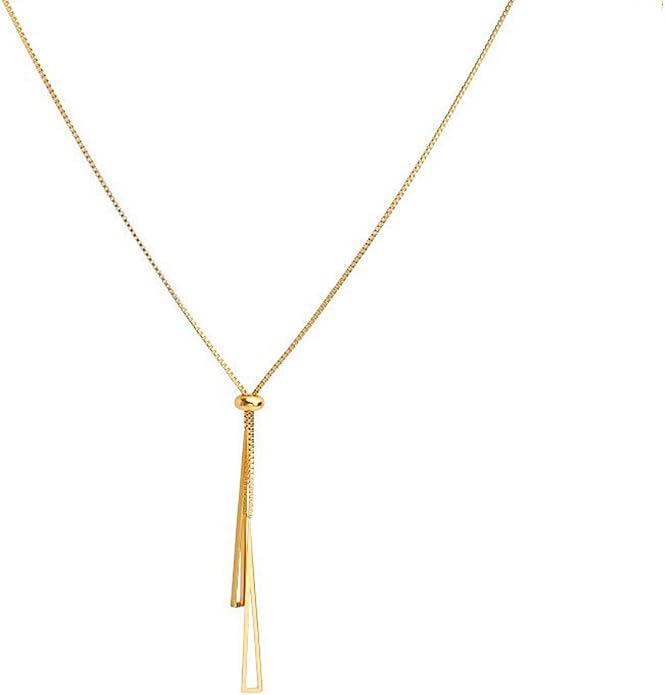 14K Gold Statement Y Necklace for Women,Dainty Double Triangle Pendant Necklace Long Link Chain Lariat Collar Necklace Minimalist Jewelry Gifts
