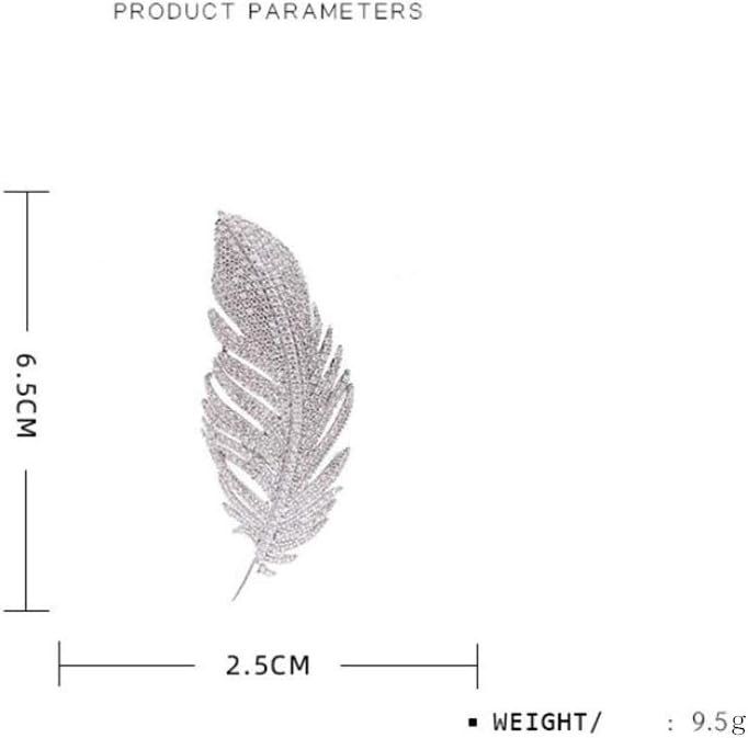 Rhinestone Feather Brooches Pin for Women Men Fashion Crystal Delicate Leaf Brooch Lapel Pins Elegant Dress Accessories Jewelry Boutonniere Corsage for Hat Bag Suit Tie Wedding Birthday
