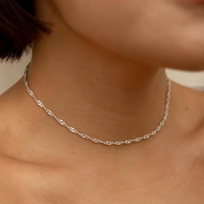 925 Sterling Silver Singapore Chain Lobster Clasp Paperclip Necklace for Women Sparkling Chain 2mm2.5mm3mm4mm5mm Gifts for Her