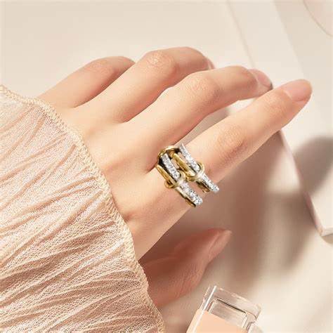 Gznzfjf 14K Gold Plated Stackable Interlocking Ring Set | Anti-Allergy Mixed Metal Multi-Ring Declaration Jewelry Women's Festival Gift, Mother's Day/Birthday/Engagement Jewelry