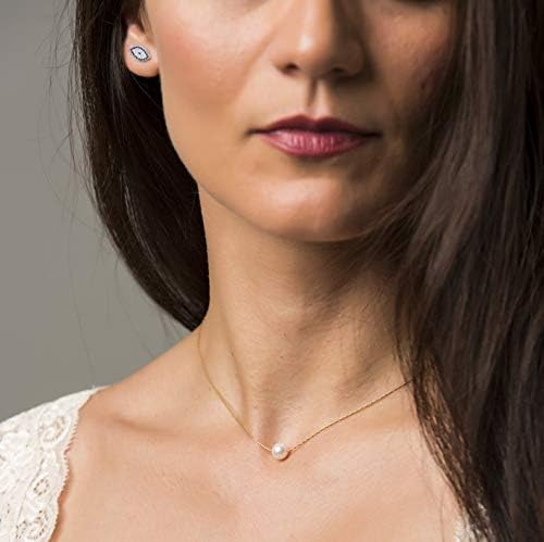 14K Yellow Gold Pearl Necklace for Women, Real Gold Durable Box Chain with Single Cultured Pearl Pendant Necklace Anniversary Birthday Gift for Her, Wife, Mother, Girl 18 Inch