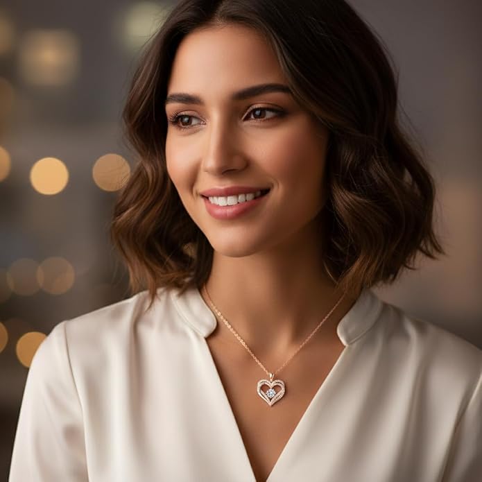 Birthstone Heart Necklace for Women Wife Girlfriend Mom Daughter Gifts S925 Silver Jewelry For Anniversary Rose Gold Gifts For Birthday Christmas Mothers Valentines Day