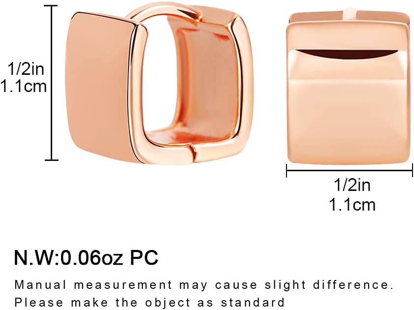 14K Gold Plated Hoop Earring Small Square Huggies Hoops For Women, Minimalist Cute Earrings for Women Girls Gift, gold silver rose gold black and CZ