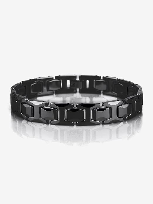 Urban Jewelry Stunning Stainless Steel Link Bracelet for Men Polished Link, Puzzle, Ceramic Style (Silver, Black)