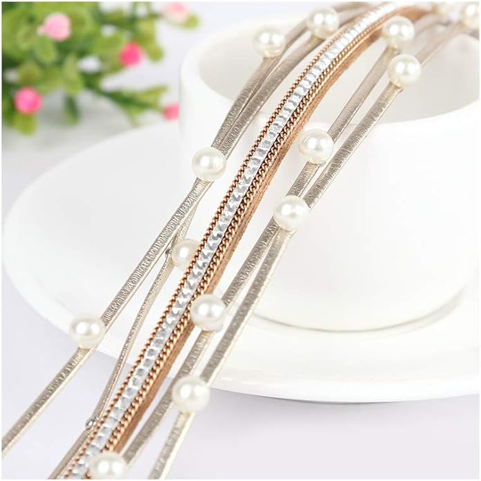 Fesciory Leopard Bracelet for Women, Boho Leather Wrap Multi-Layer Pearl Crystal Bracelet Bangle Jewelry