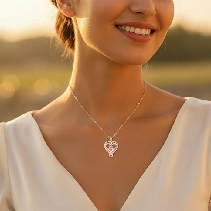 Birthstone Infinity Heart Necklace for Women Wife Girlfriend Mom Daughter Gifts S925 Silver Jewelry For Anniversary Rose Gold Gifts For Birthday Christmas Mothers Valentines Day