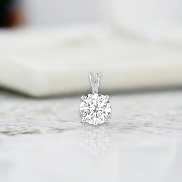 Everyday Elegance Solid 14K Gold Cubic Zirconia Solitaire Pendant Necklace for Women Heart, Princess, Round, Oval, Emerald, Pear & Cushion Cut 1 or 2 CTW | .60mm Thick 16" 18" Length Box Link Chain