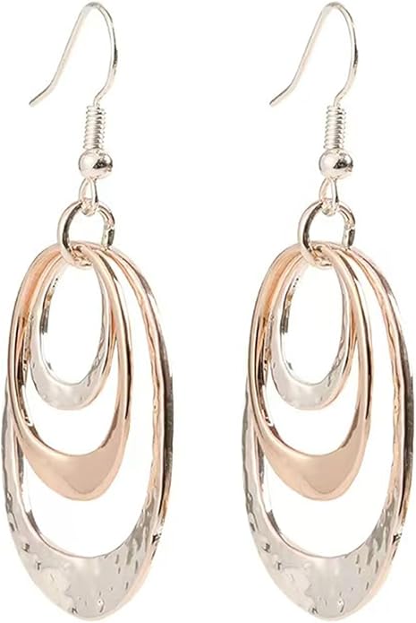 Mixed Metal Earrings, Round Circle Hoop Two Tone Dangle Earrings, Vintage Gold and Silver Geometric Earrings, Handmade Boho Earrings for Women