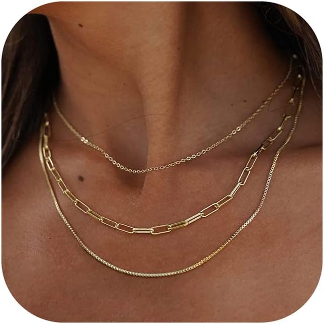 Freekiss Herringbone Necklace for Women,Dainty Gold Necklace,14k Gold Plated Snake,Gold Chain Choker Necklaces,Simple Gold Layered Necklaces,Gold Jewelry Gift for Women