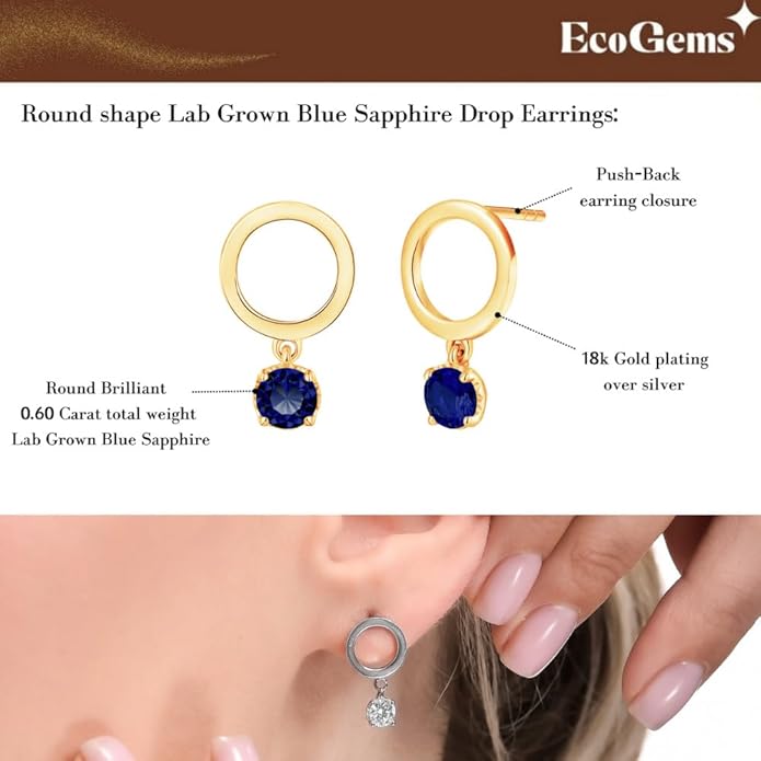 18K Yellow/White Gold Plated Silver Earring With 0.60 TCW Lab Grown Diamonds/Emerald/Blue Sapphire/Moissanite, Earrings For Women, Gift For Her Jewelry For Women Comes With Gift Box