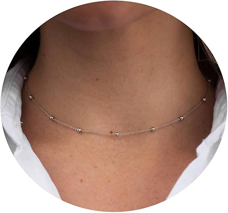 Dainty Chain Necklace for Women, 18K Gold Plated Coin Disc Choker Necklaces Simple Satellite Beaded Twisted Thin Paper Clip Chain Everyday Jewelry Gifts