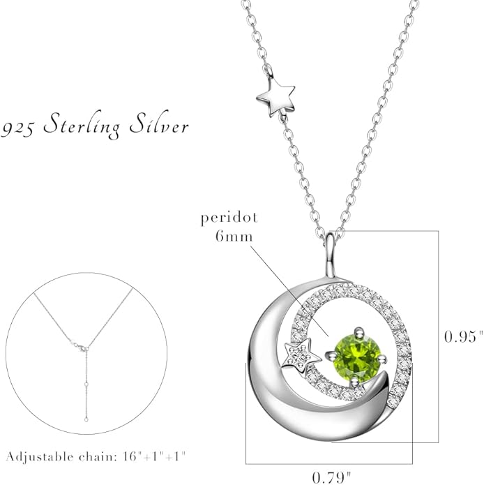 FANCIME Birthstone Necklaces 925 Sterling Silver Moon and Star Pendant Fine Jewelry Birthday Christmas Gifts for Mom Wife Her Daughter, Adjustable Chain 16+2"