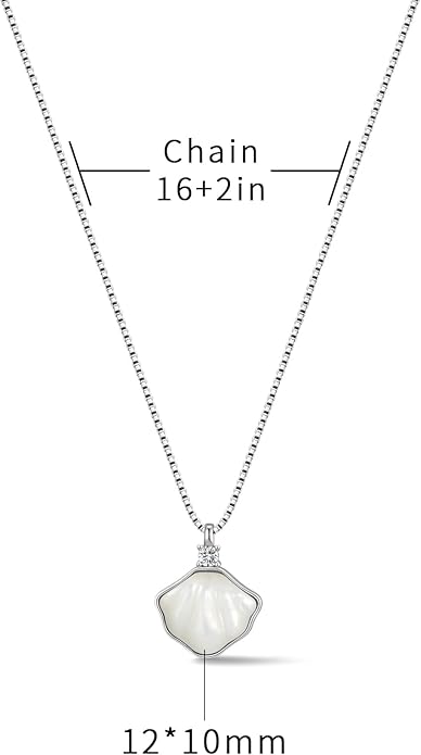 Mother of Pearl Fan Pendant Necklace -Sterling Silver Necklace, Size 16 Inch, Dainty Ocean-Inspired Jewelry for Women, Perfect for Daily Wear and Gifting