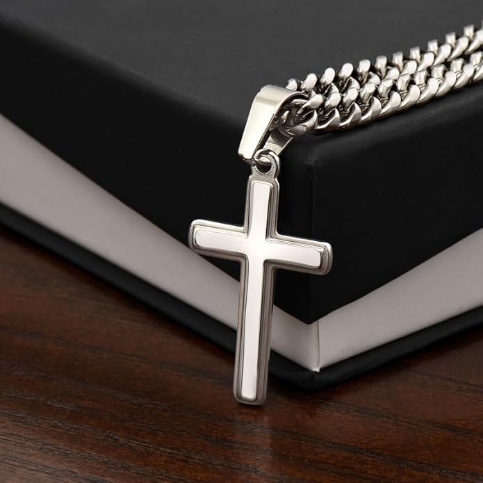 SUTERY Cross Cuban Chain Necklace - Promise Necklace for Him, Necklace for Boyfriend, Mens Necklace for Fiance, Valentine's Day