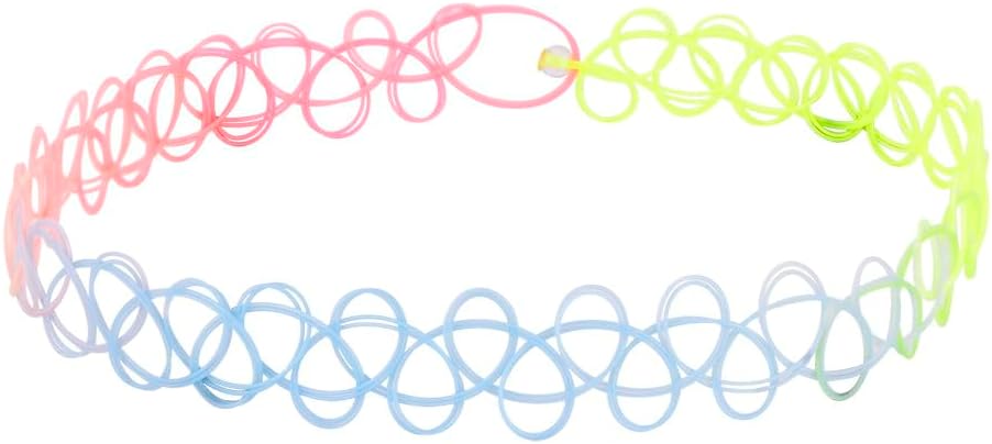 BodyJ4You 12PC Tattoo Choker Necklace - 90s Accessories 2000s Jewelry Y2K Fashion Vintage Trendy - Rainbow Goth Black Pink Green Blue White - Adjustable Stretchy Elastic Necklace Summer Vacation Set