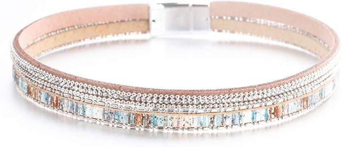 Fesciory Leather Wrap Bracelets for Women, Boho Leopard Multi-Layer Crystal Beads Cuff Bracelet Jewelry