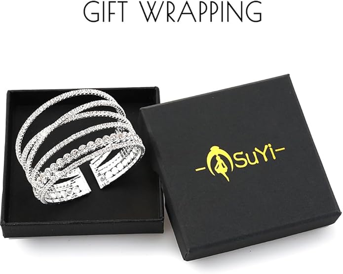 Suyi Rhinestone Bracelet for Women Silver Multilayer Cuff Bracelet Craystal Braidal Bracelets