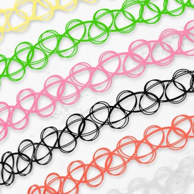 BodyJ4You 12PC Tattoo Choker Necklace - 90s Accessories 2000s Jewelry Y2K Fashion Vintage Trendy - Rainbow Goth Black Pink Green Blue White - Adjustable Stretchy Elastic Necklace Summer Vacation Set