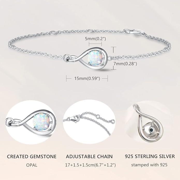 FANCIME Love Bracelet 925 Sterling Silver Infinity Birthstone Bracelets for Women Fine Jewelry Birthday Christmas Gifts for Her Mom Wife, Chain Length 6.7"+1.2" Extend
