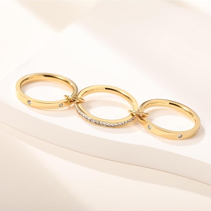 HOSICRON Gold Stackable Rings for Women Non Tarnish, Dainty Stackable 18k Gold Plated CZ Cubic Zirconia Rings, Gold Knuckle Women Rings Set