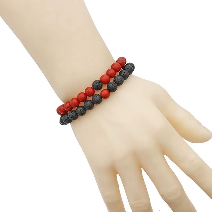 MengPa Mens Beaded Bracelets Couples Matching Bracelet Set Lava Rock Beads for Women Stone Jewelry