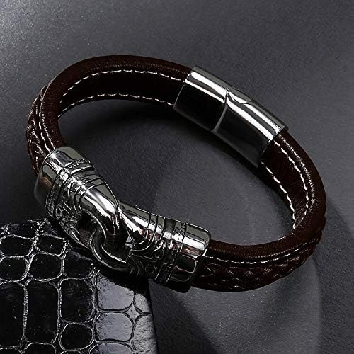 Mens Leather Bracelet,Braided Leather Wristband Cuff Bracelets Stainless Steel Clasp,Jewellery Gift for Men