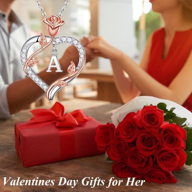 Iefil Christmas Gifts for Women Wife - 925 Sterling Silver Heart Initial Necklace, Anniversary Birthday Gifts for Women, Jewelry Gift for Wife Girlfriend Mom