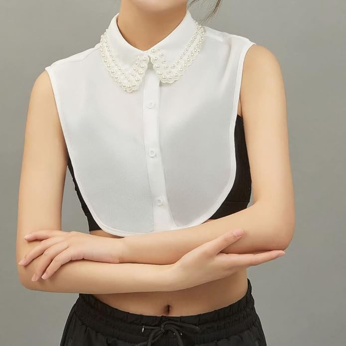 Statement Necklace for Women Girls Simulated Pearl Beaded Bib Detachable False Collar Choker Necklaces Clothing Accessory