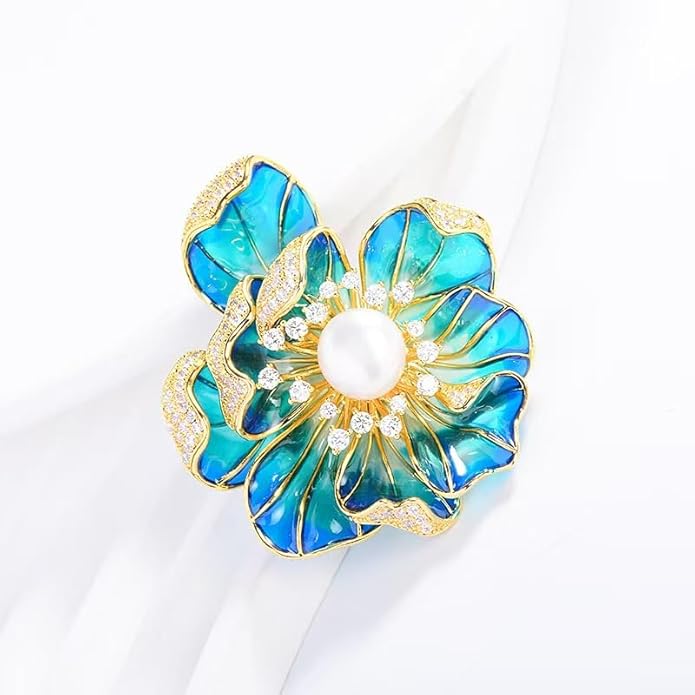 Peony Flower Brooch for Women Elegant Enamel Pearl Flowers Brooch Pin Vintage Crystal Flower Bud Pin Elegant Clothing Hat Bag Accessories Christmas Birthday Banquet Jewelry
