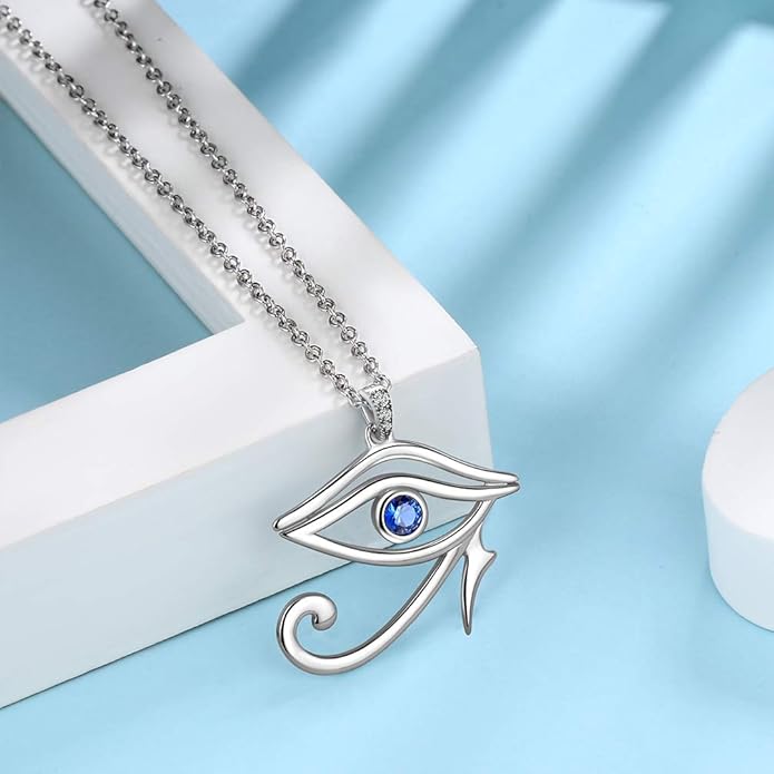 Jewmon Egyptian Eye of Horus Necklace for Women 925 Sterling Silver Blue Eye Pendant Necklace Horus Eye of Ra Necklace Ancient Egyptian Jewelry for Women