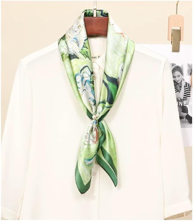 ANDANTINO 100% Mulberry Silk Square Scarf for Hair-25.6" X25.6'' Women Men Natural Silk Neckerchief Digital Printed Headscarf