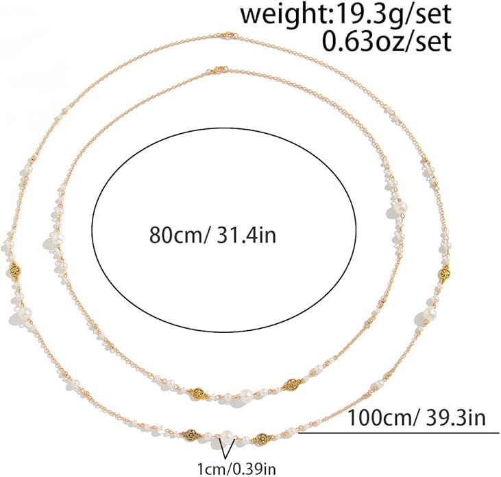 Long Pearl Necklaces for Women Pearl Long Chain Necklace Dainty Gold And Long Pearl Necklaces Layered Pearl Necklace Statement Sweater Strand Chain Jewelry