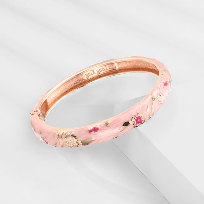 UJOY Cloisonne Bracelet Butterfly Hinge Indian Cuff Bangle Enameled Jewelry Flower Bracelets for Women Gift Box 55A114