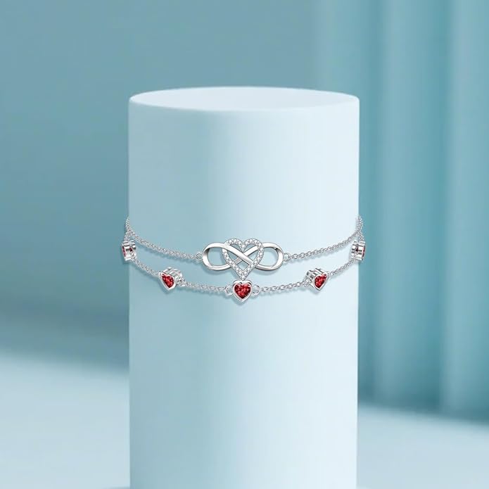 Dorunmo 925 Sterling Silver Infinity Heart Birthstone Anklet Bracelets for Women Best Mother's Day Birthday Jewelry for Wife Girlfriend Mom Her