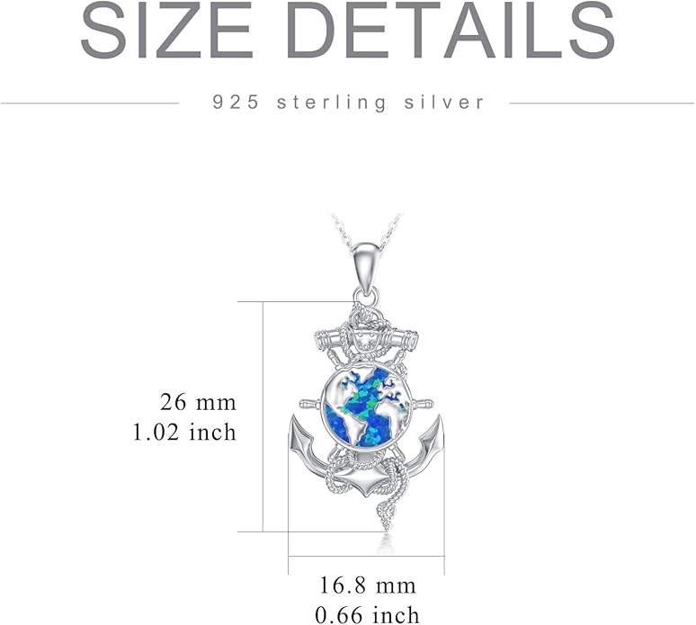 MEIDERBO Anchor Necklace for Men Women 925 Sterling Silver Earth/Swordfish/Trident/Compass Pendant Nautical Jewelry for Birthday Christmas