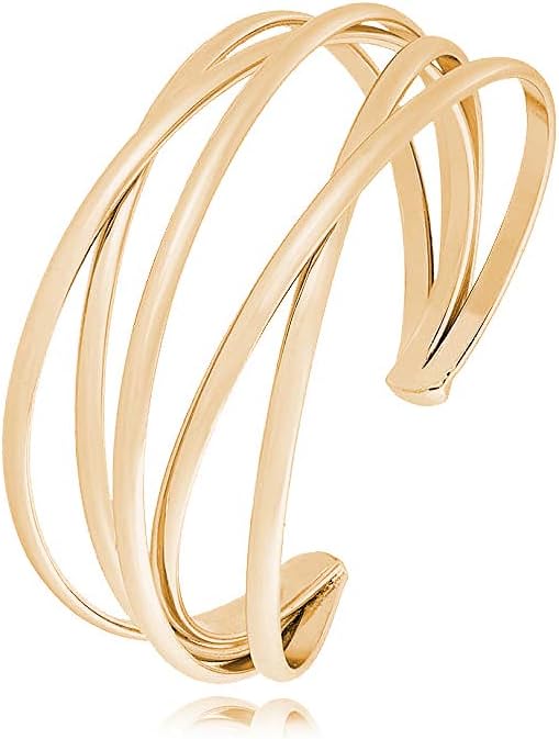 FUTIMELY Boho Chunky Cuff Bracelet for Women,Gold/Silver/Rose gold Multi-layer Cross Wire Bangle Bracelets Open Adjustable Wide Cuff Bracelet Fashion Statement Jewelry