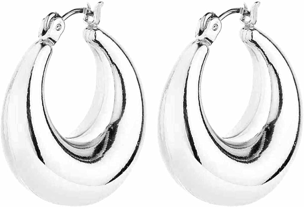 Wgoud Chunky Hoop Earrings Set 14K Gold Plated Hoop Earrings for Women Hypoallergenic, Thick Twisted Huggie Hoops Earring Set