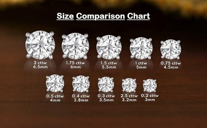 Natural Real Diamond Studs Earrings with Secure Screw Back for Women and Men, 14K Gold Round-Cut Diamond Stud Earrings