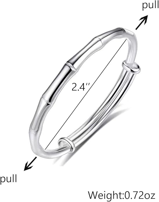 S925 Silver Bangle Bracelet for Women, Elegant Women‘s Sterling Silver Bracelet Bangle Adjustable 6.4-7.8 inches Small Size