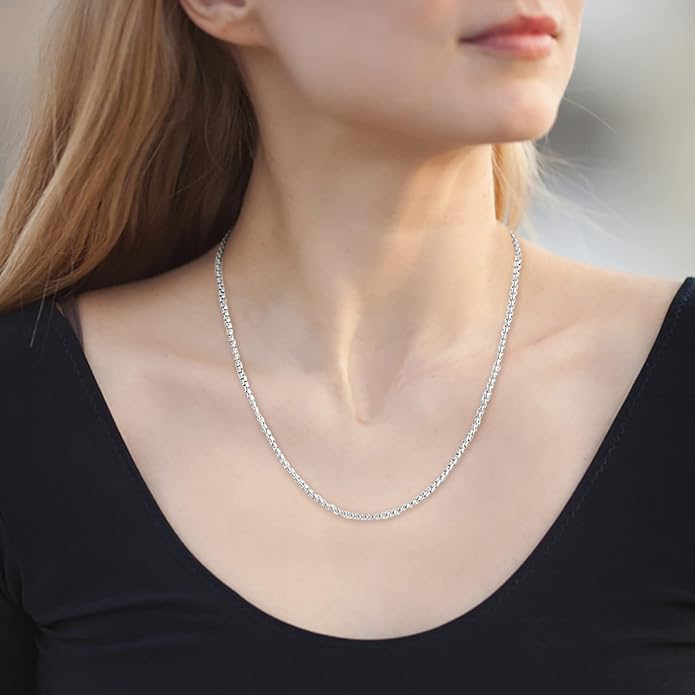Fiusem Box Chain for Men, Silver Tone/14K Gold Plated/Black Stainless Steel Necklace for Men and Women, Width 2/2.5/3/4/5mm, Length 18-28 Inches