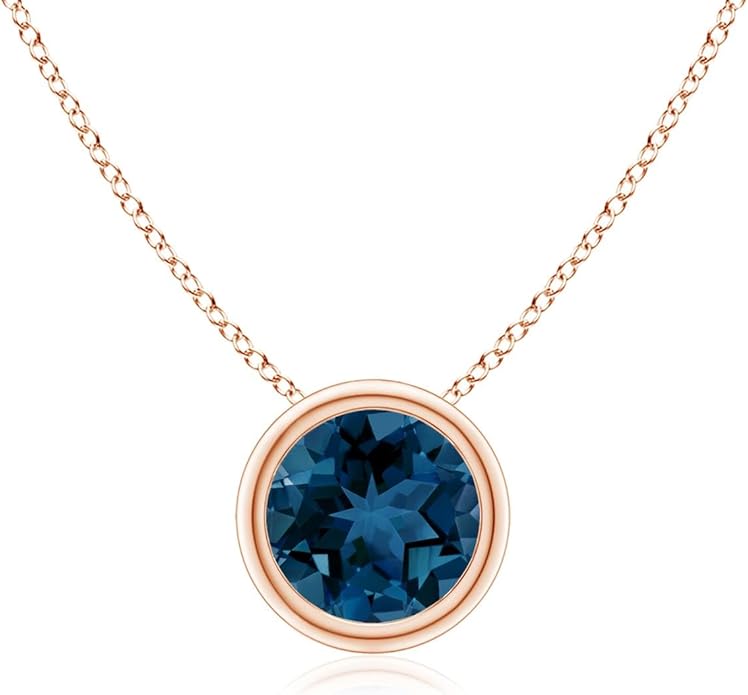 Angara Natural London Blue Topaz Solitaire Pendant for Women | Round Blue Topaz Pendant Necklace in 14K Solid Gold/Silver/Platinum With 18" Chain | December Birthday, Gemstone Jewelry Gift
