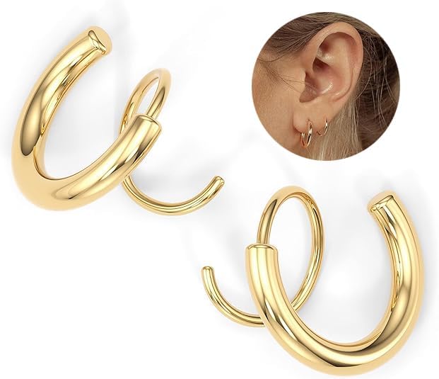 Spiral Hoop Twist Double Earrings - 14K Helix Spiral Earrings, Double Piercing Earrings, Faux Double Hoop Earrings, Tiny Twist Earrings for Women