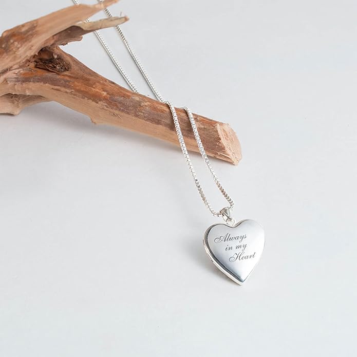 PicturesOnGold.com Personalized Always in My Heart Silver Or Gold Heart Locket Pendant Necklace Jewelry Gifts for Men & Women - 3/4 Inch X 3/4 Inch - Includes 18 inch Cable Chain