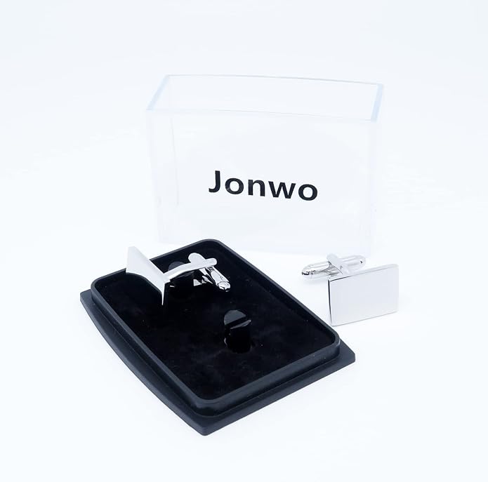 Jonwo Classic Rectangle Stainless Steel Men's Cufflinks in Gift Box Classic Tuxedo Shirt Cuff Link for Wedding Formal Business