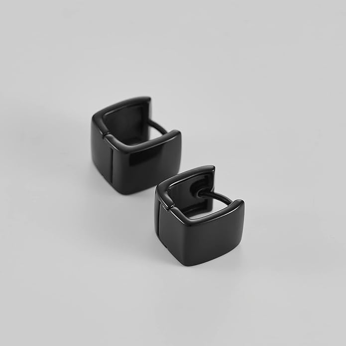 14K Gold Plated Hoop Earring Small Square Huggies Hoops For Women, Minimalist Cute Earrings for Women Girls Gift, gold silver rose gold black and CZ