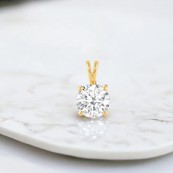 Everyday Elegance Solid 14K Gold Cubic Zirconia Solitaire Pendant Necklace for Women Heart, Princess, Round, Oval, Emerald, Pear & Cushion Cut 1 or 2 CTW | .60mm Thick 16" 18" Length Box Link Chain